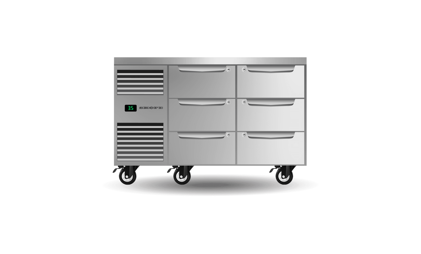 SKOPE Six Drawer, Two Bay, Underbench GN 1/1 Right Hand Fridge
