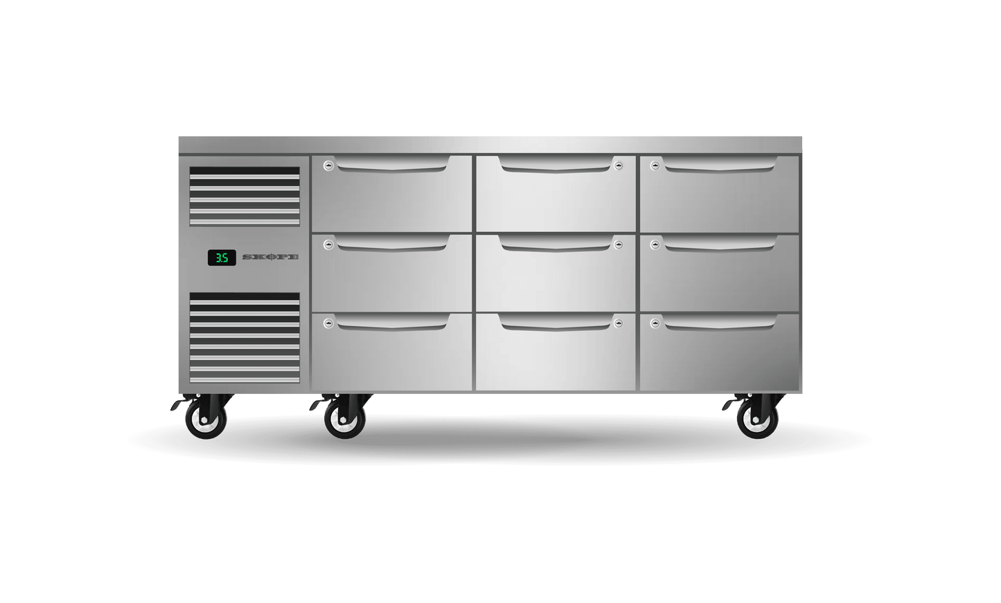 SKOPE Nine Drawer, Three Bay, Underbench GN 1/1 Right Hand Fridge