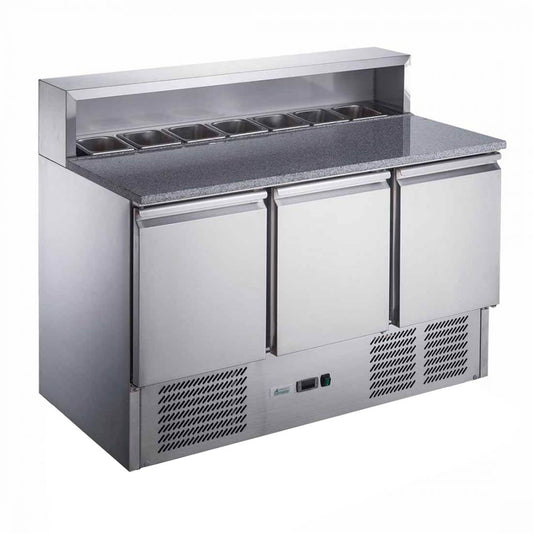 FED-X Three Door Salad Prep Fridge with Marble Top - XGNS1300E