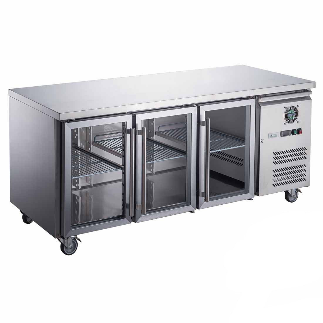 FED-X Three Glass Door Bench Fridge Stainless Steel - XUB7C18G3V