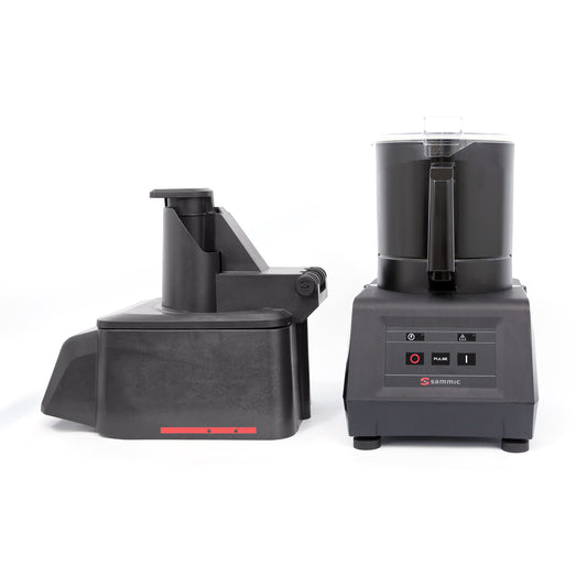 Sammic COMPACT COMBINATION VEGE PREP MACHINE -Single speed motor block + vegetable slicer attachment + 4.4L cutter bowl - 3 Disc Set