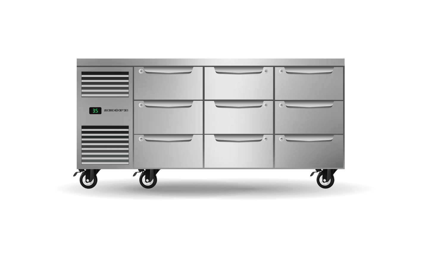 SKOPE Nine Drawer, Three Bay, Underbench GN 1/1 Right Hand Fridge