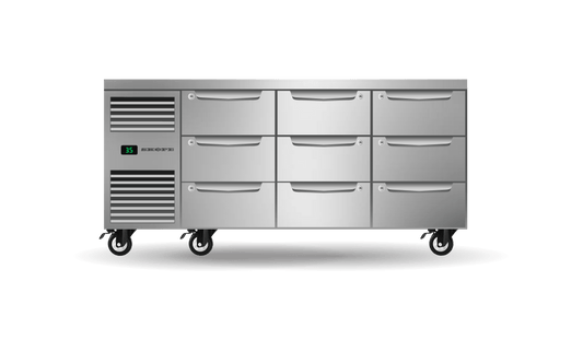 SKOPE Nine Drawer, Three Bay, Underbench GN 1/1 Right Hand Fridge