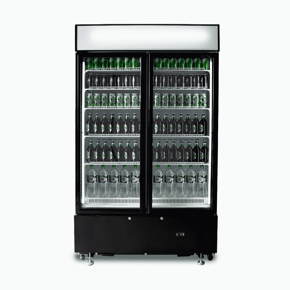Bromic Upright Display Fridge - 960L - 2  Doors - Flat Glass - Cassette - Black