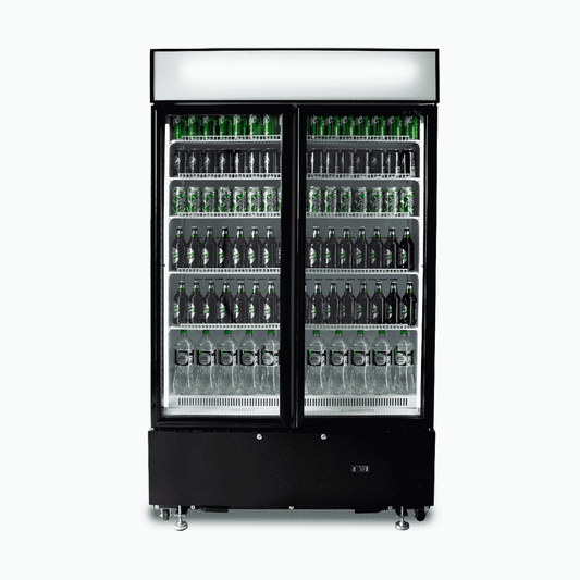 Bromic Upright Display Fridge - 960L - 2  Doors - Flat Glass - Cassette - Black